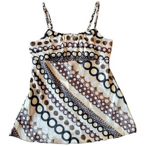 90s Y2K A. Byer Yellow Black Brown White Geometric Print Silky Tank Top